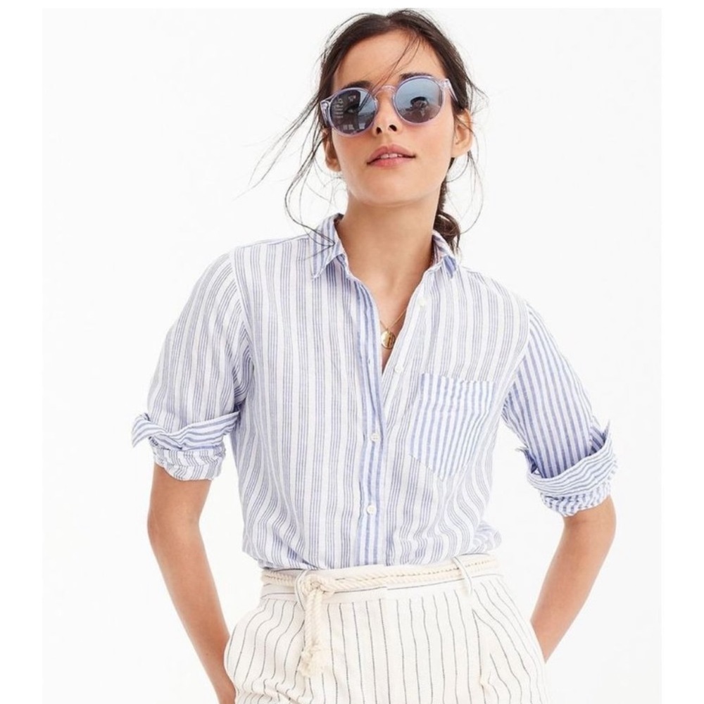 Jcrew linen cocktail stripe shirt